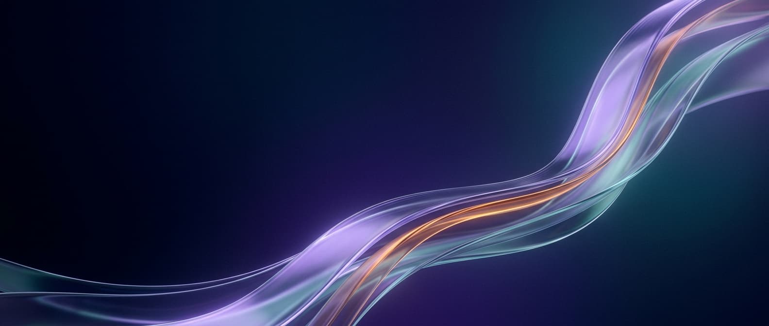 Abstract glass ribbon wallpaper in navy, violet and amber